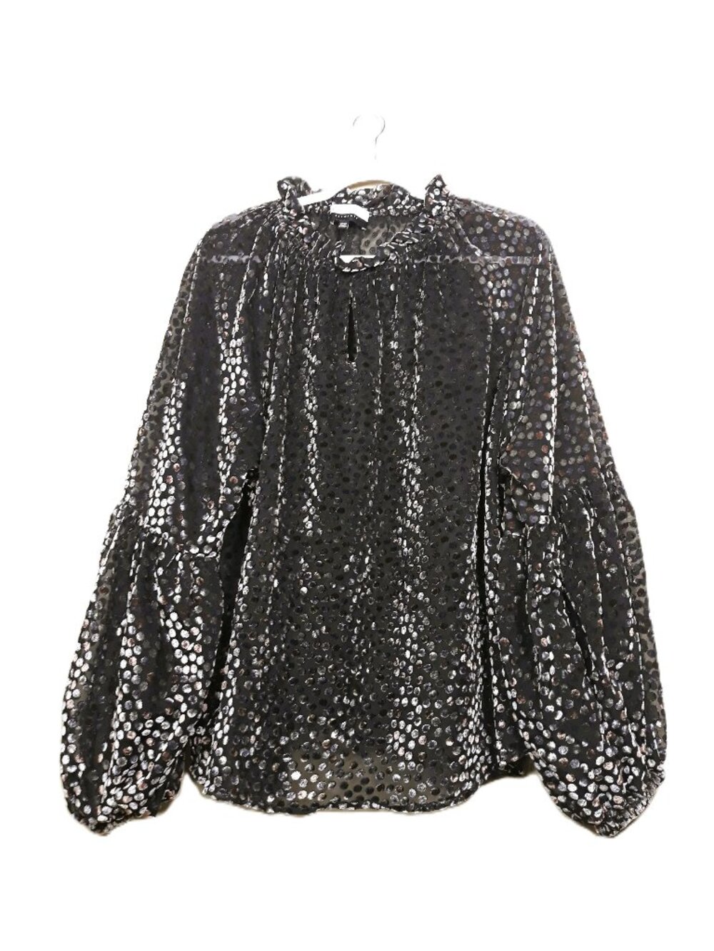 Eloquii Multicolor Polka Dot Velvet Burnout Top Tiered Balloon Sleeves 18/20